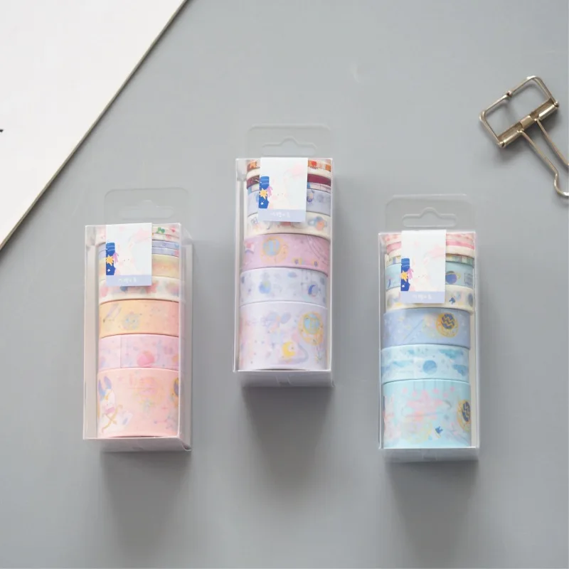 9 pcs/pack Rabbit Constellation Planet Star Washi Tape Set Adhesive DIY Scrapbooking Sticker Label Masking | Канцтовары для офиса