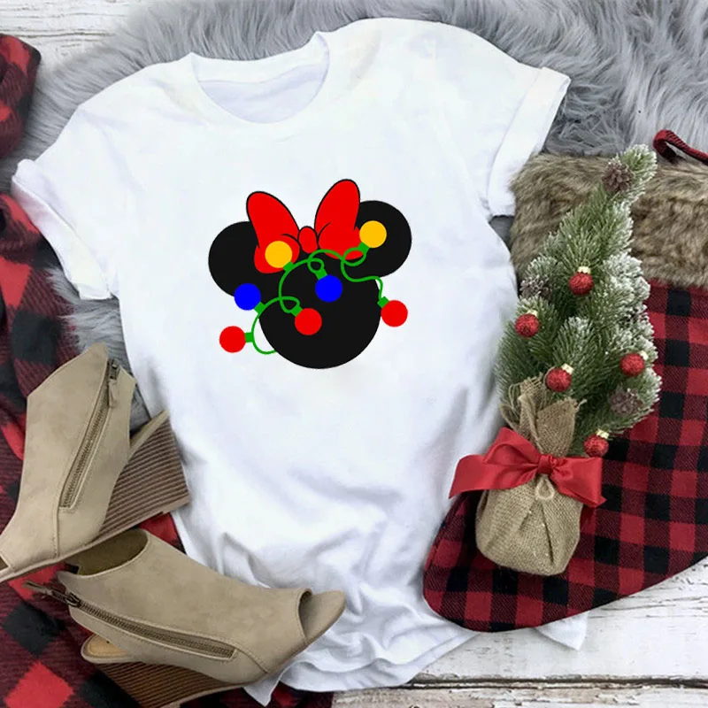 WT0305-White Рождественская футболка Для женщин T рубашки для мальчиков Модные Графический милый каваи Hipster футболка Micky женский Camiseta Mujer - Цвет: WT0305-White