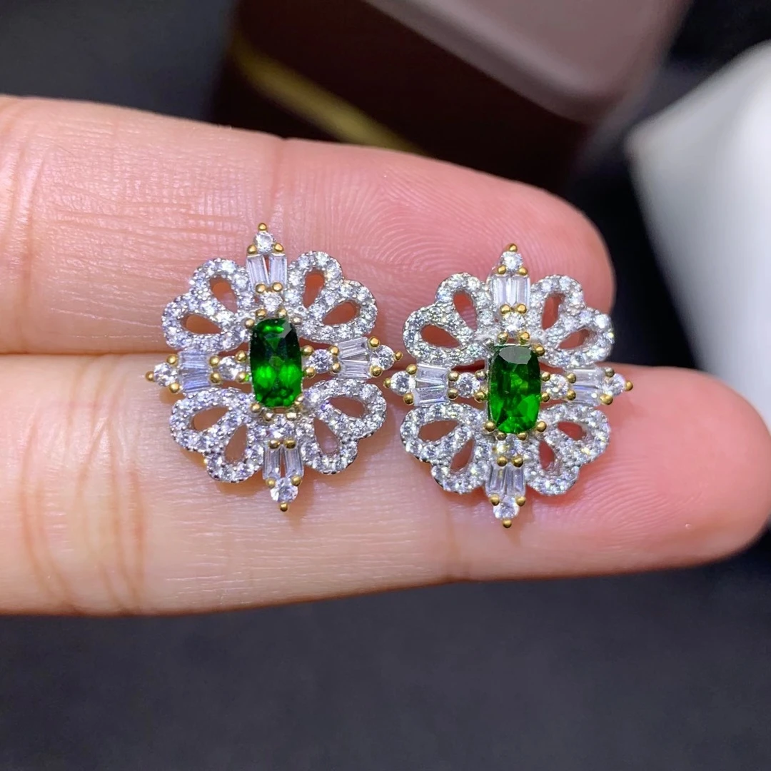 

CoLife Jewelry Vintage Silver Stud Earrings for Party 3mm*5mm Natural Diopside Silver Earrings 925 Silver Diopside Jewelry