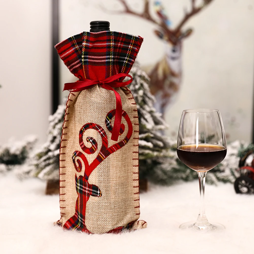 Рождественская решетчатая кромка машинная вышивка Чехол для бутылки вина