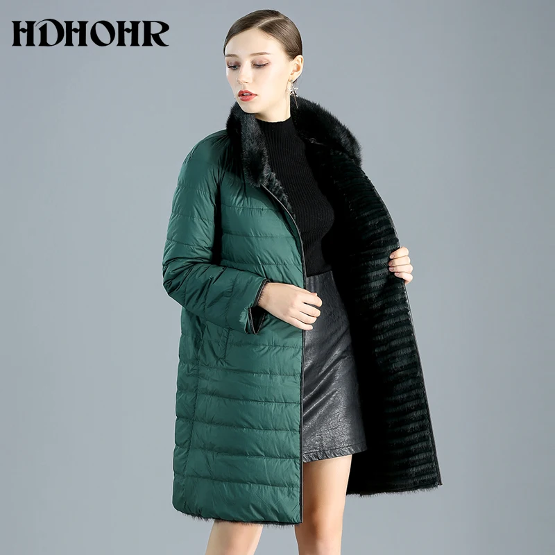 HDHOHR настоящие норковые шубы женские с пуховой двойной боковой износ Новые Натуральные норковые шубы Зимние теплые Kintted меховые куртки