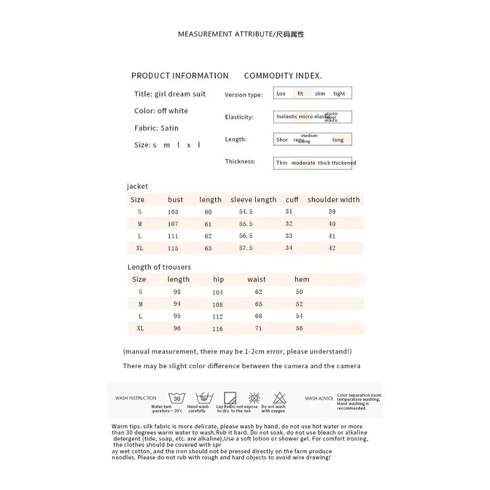 

IreneTinnie2 Pieces Satin Pajamas Set Autumn Women Sleepwear Long Sleeve Pajamas for women Ladies White special printing Pyjamas