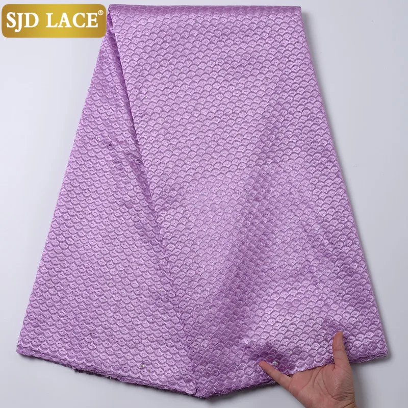 

SJD LACE Purple 2021Dubai Style Swiss Voile Lace In Switzerland With Stones African Cotton Laces Fabric For Wedding Party A2199