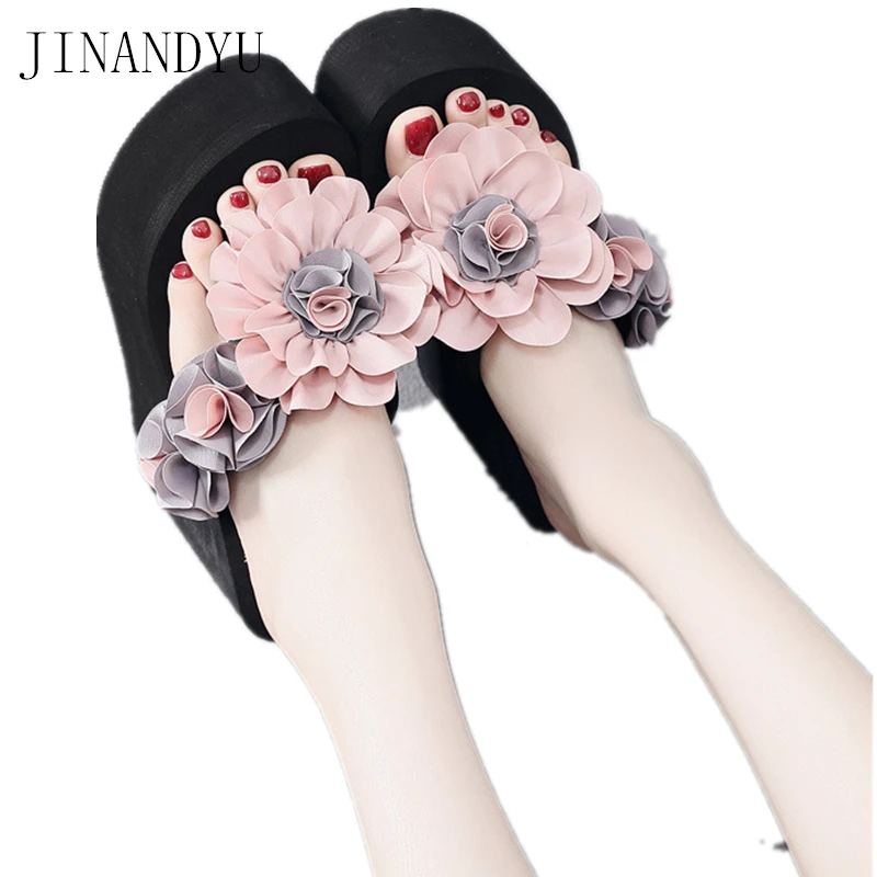 Шлепанцы женские на танкетке с цветами размер 41 повседневные летние | Обувь