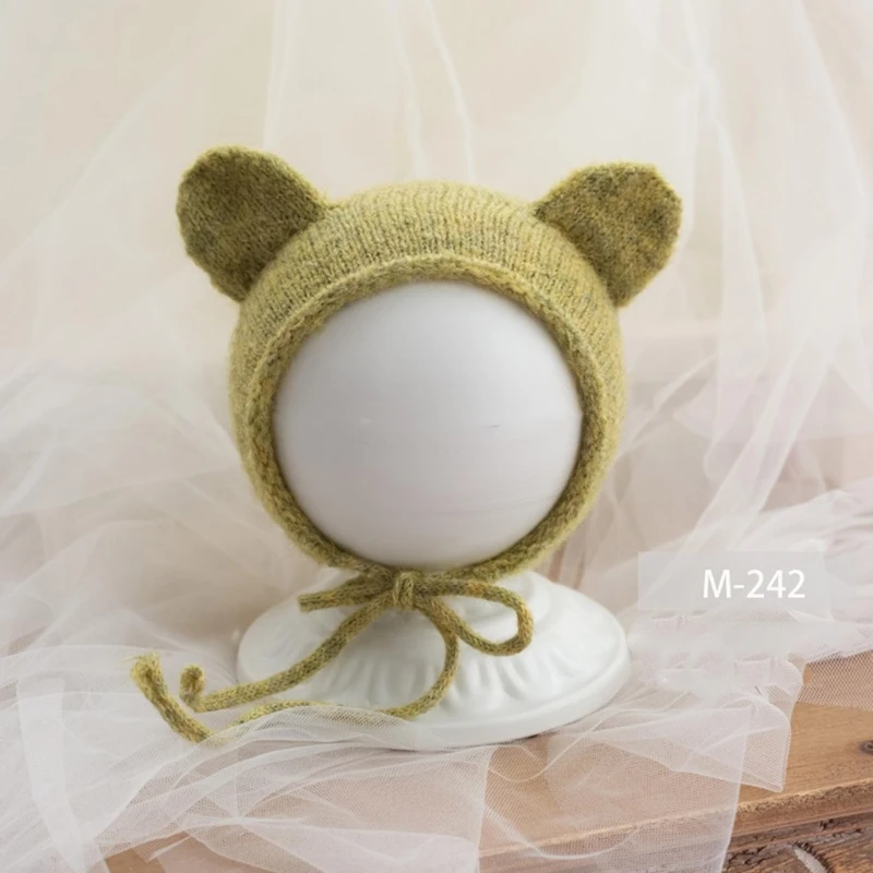 

03KD Baby Cute Ears Knitting Hat Handmade Crochet Beanies Newborn Photography Props Bonnet Infants Photo Shooting Posing