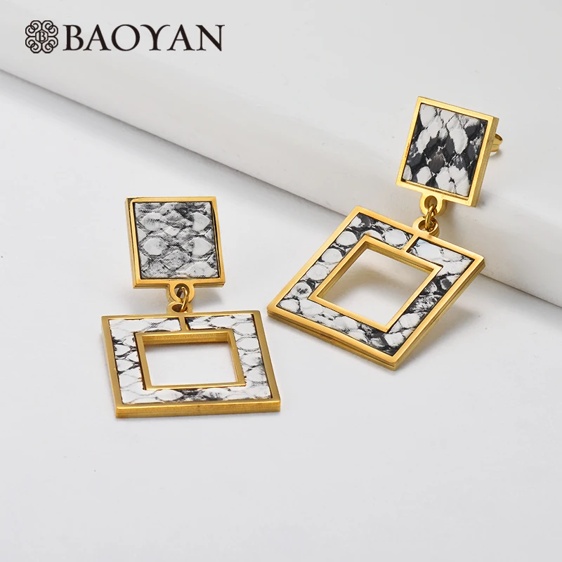 BAOYAN европейские кожаные бриллиантовые большие серьги из нержавеющей стали