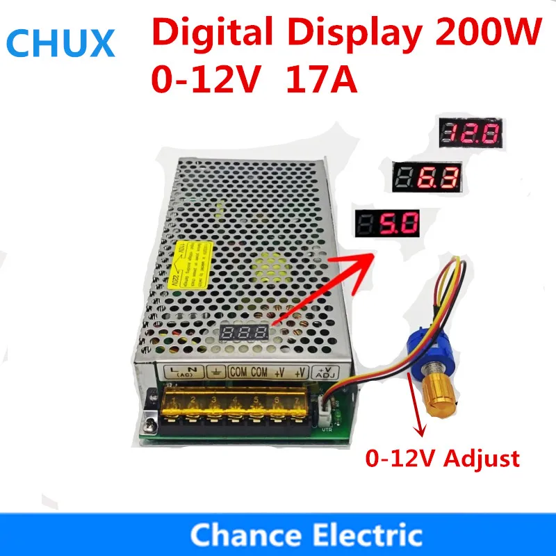 Цифровой дисплей Регулируемый импульсный источник питания 12V 17A 200W DC напряжение 0