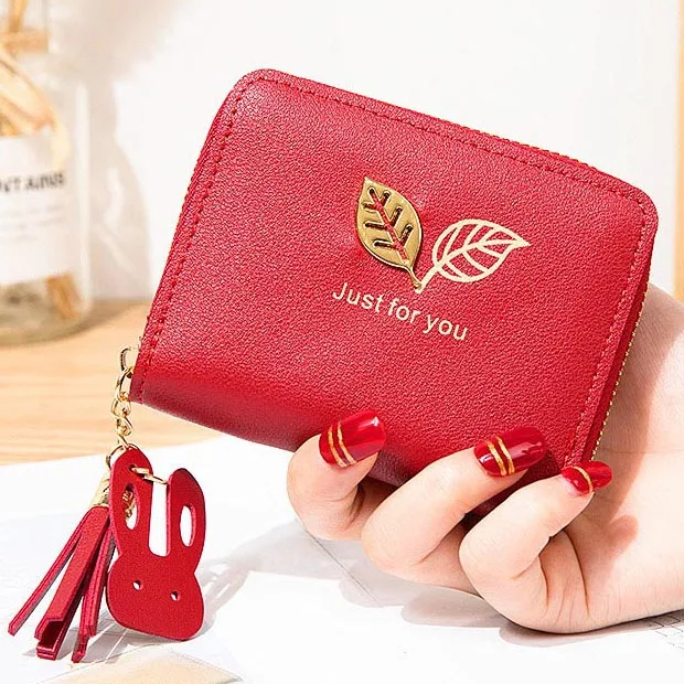 Red Для женщин кошельки женские кошельки Короткие Ленточки с отделение для монет на молнии, с карточки ID держатель бумажник Женские чехол для телефона с функцией кошелька и клапаном мини сумки Moneybags - Цвет: Red