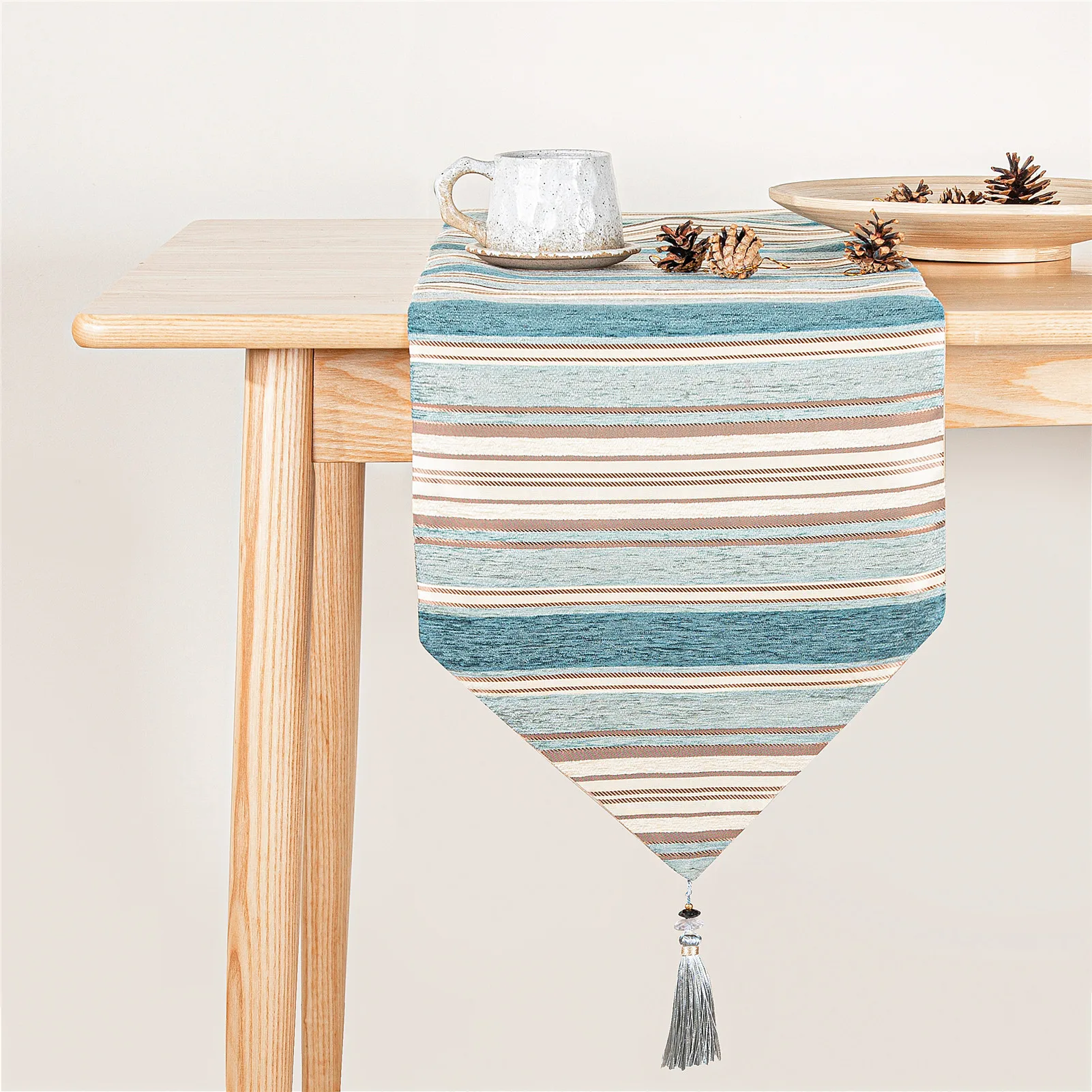 

Topfinel Table Runners Colorful Stripes With Tassels Chenille Canvas Fabric Wedding Tablecloth For Outdoor Home Decor.