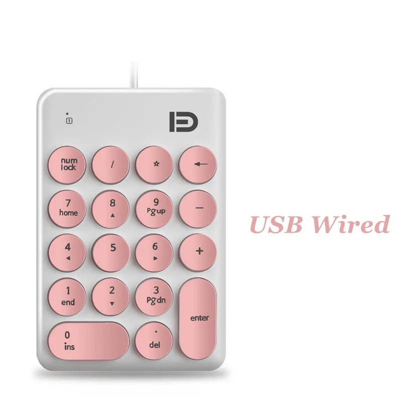 USB Wired Pink Беспроводная числовая клавиатура, клавиатура для учёта, безликая цифровая клавиатура с usb-номером, 18 клавиш, мини-цифровая клавиатура для портативных ПК - Цвет: USB Wired Pink