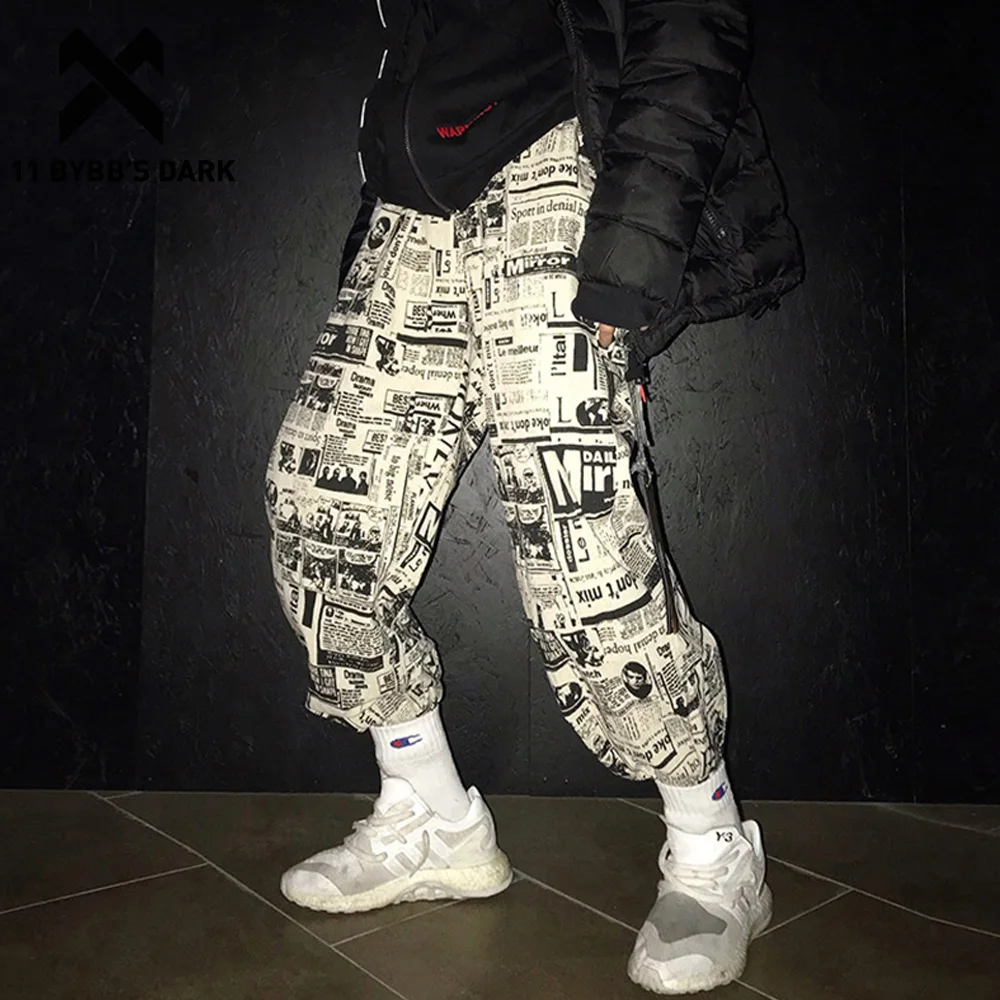 Брюки 11 BYBB'S DARK с принтом в виде газет мужские спортивные штаны стиле хип хоп