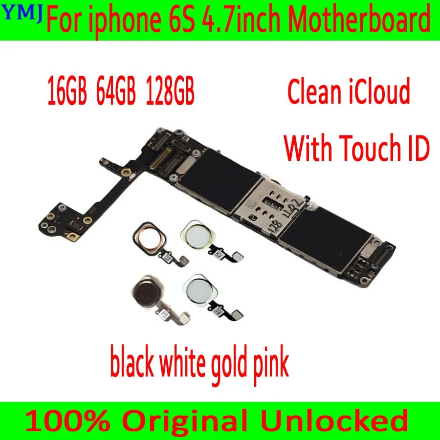 Полностью разблокированная для iPhone 6 S 6 S материнская плата с/без Touch ID, оригинальная для iPhone 6S материнская плата с полным чипом, 16 Гб 64G 128G