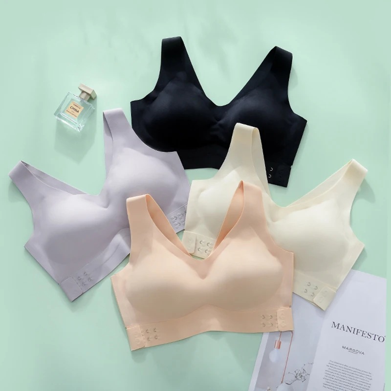 Asha&Vicki Seamless No Steel Ring Latex Cup Cross Front Buckle Maintenance Underwear Women Bra Gather Up Support Correction