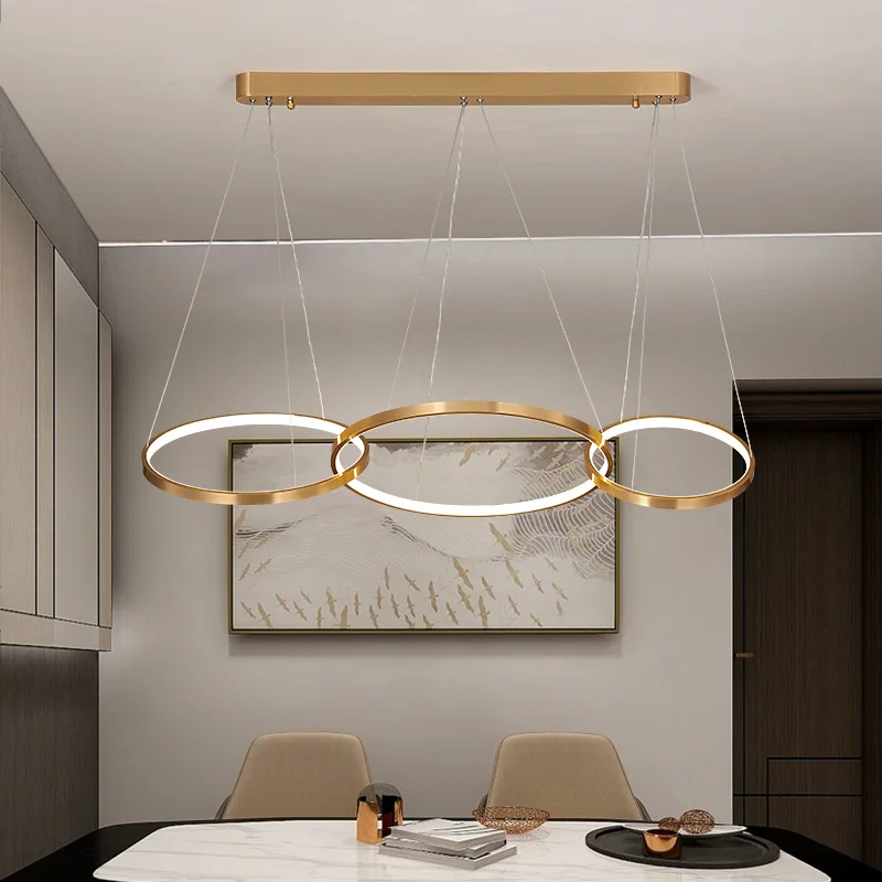 Lámpara colgante led moderna de estilo escandinavo para restaurante, lámpara circular con anillo de combinación para comedor y sala de estar