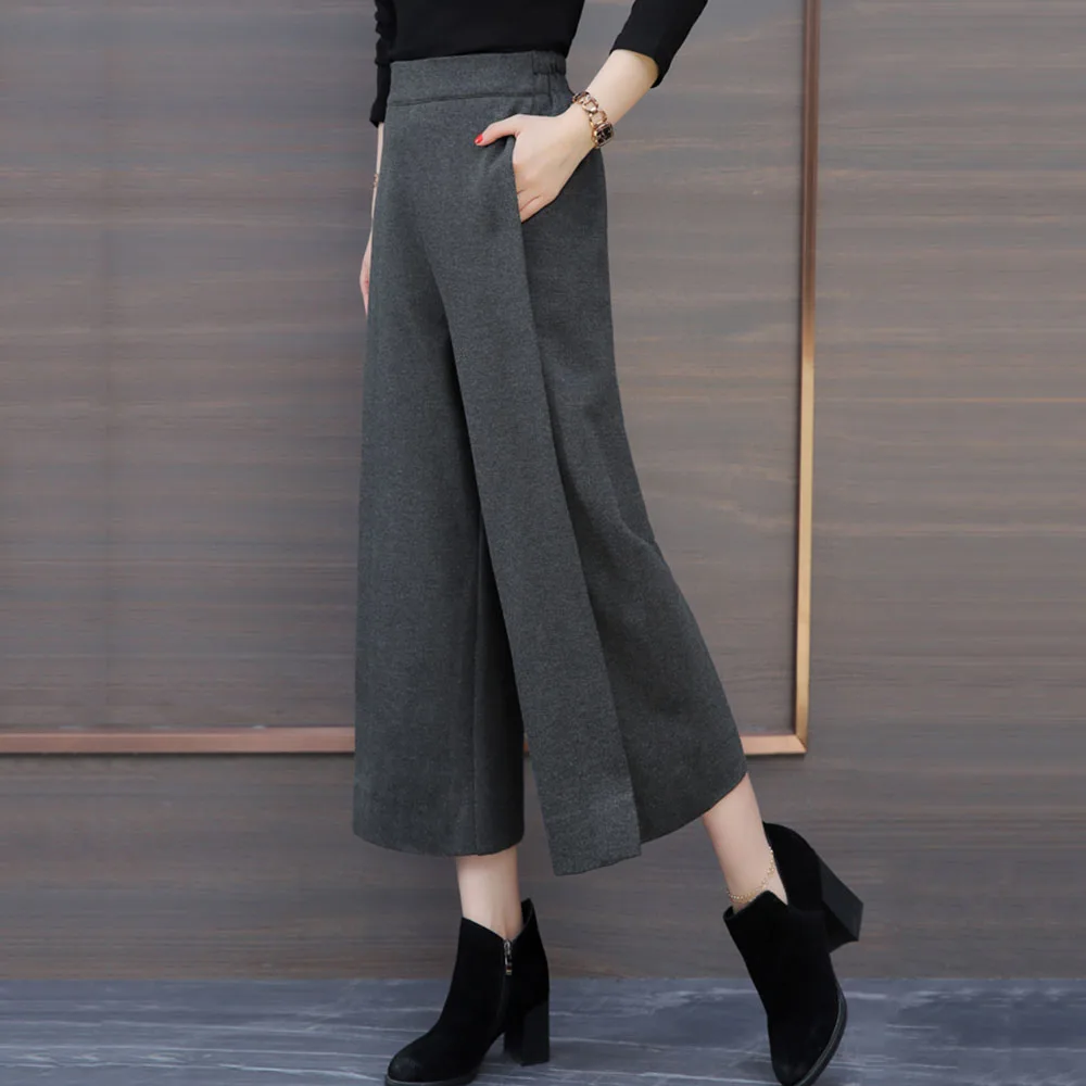 Elegant Casual Women High Waist Loose Wide Legs Pants Office Lady Trousers Fashion Solid Gray Female Japanese Korean Spring New | Женская