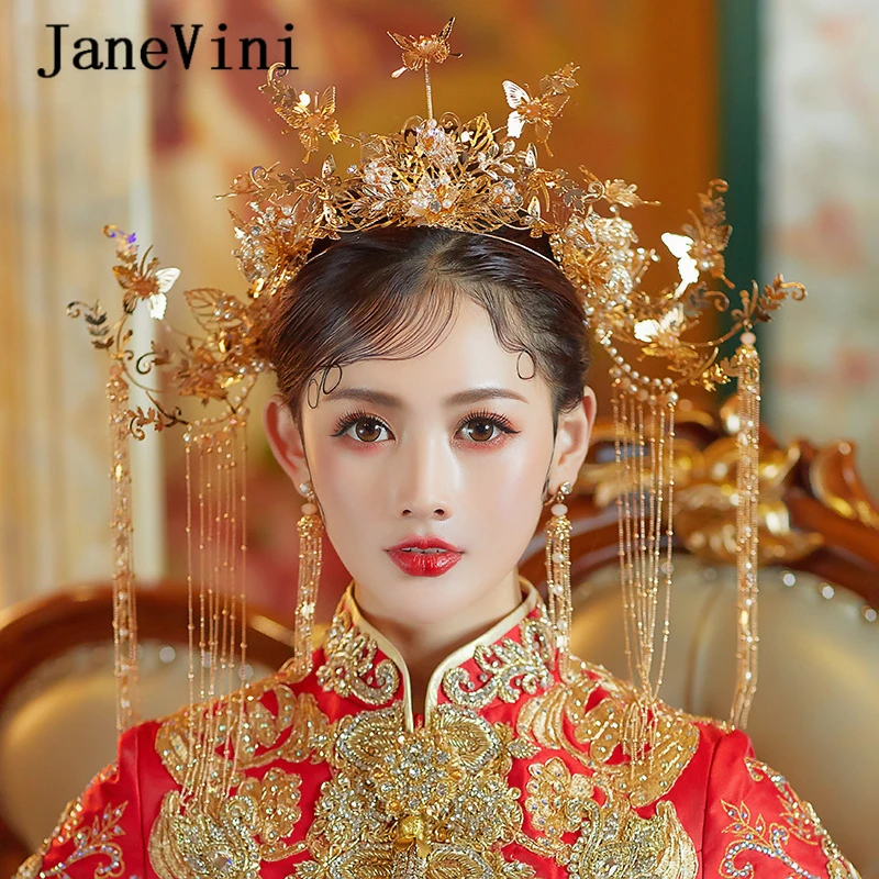 Шикарные китайские шпильки для волос ручной работы с жемчугом и золотой бабочкой