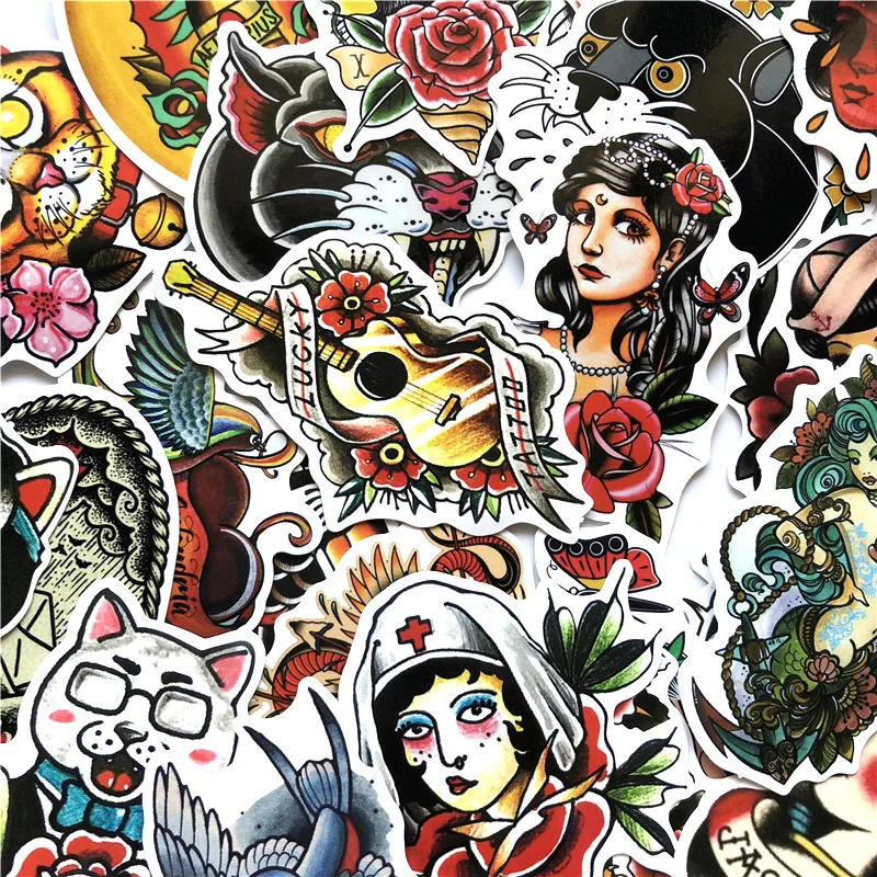 Черно белые старые школьные тату наклейки для ноутбука чемодана скейтборда