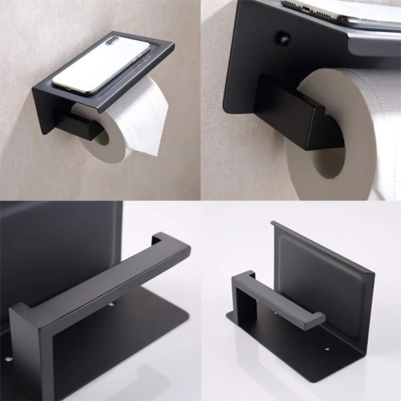 rovade toilet paper holder with phone shelf sus 304 stainless steel tissue roll wall mounted bathroom accessories matte black free global shipping
