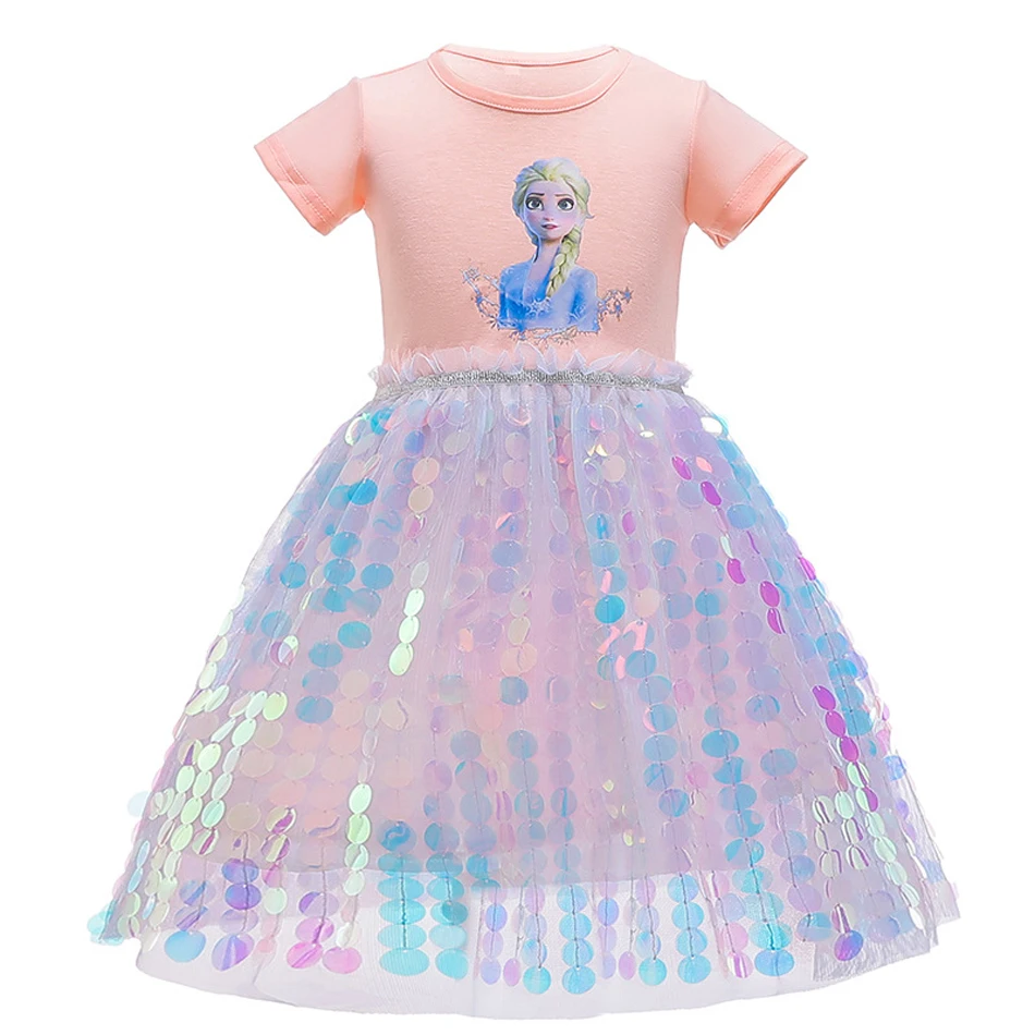 Girls Frozen Anna Elsa Kids Princess Sequins Dresses Toddler Cosplay Unicorn Dress Girl Teen Birthday Gown Party  Vestidos