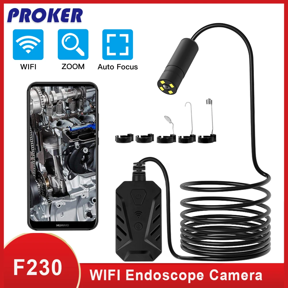 Proker 5MP Wi Fi Авто фокус эндоскопа Полужесткий Гибкая смотровая Камера IP68
