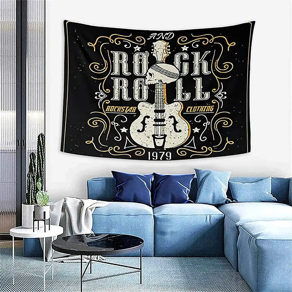 

Retro Rock Roll Wall Hanging Decor,Monochrome Hipster Retro Tapestry, Daily Decorative Tapestry for Bedroom Living Room Dorm