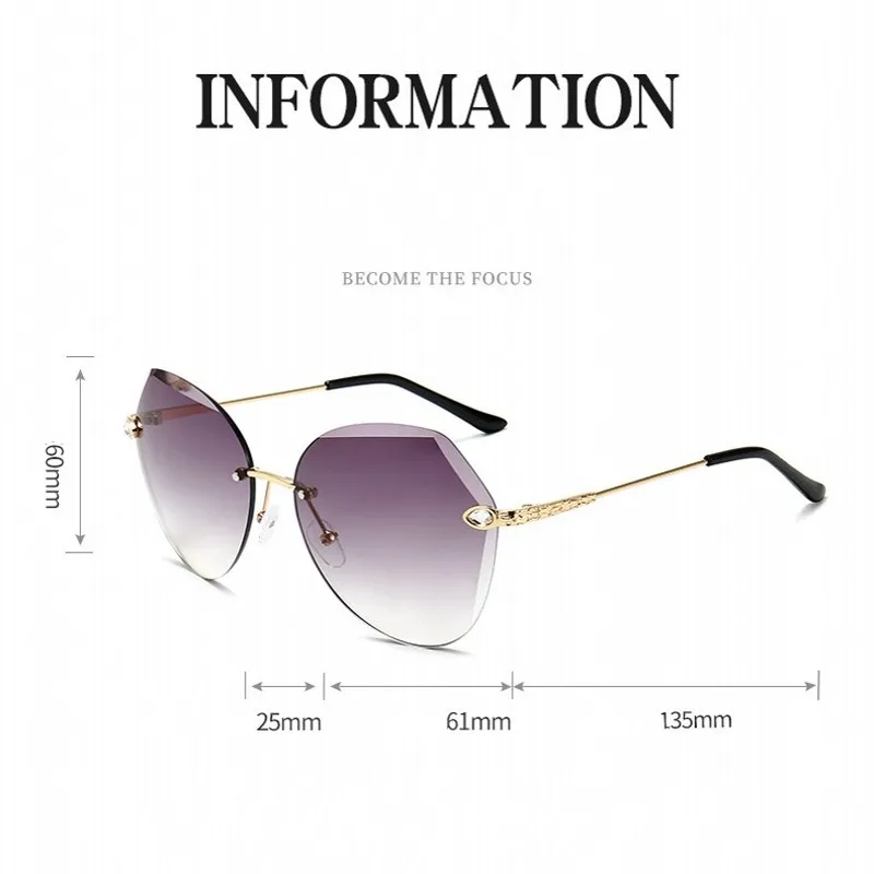 Модные женские солнцезащитные очки без оправы с градиентом цвета океана в