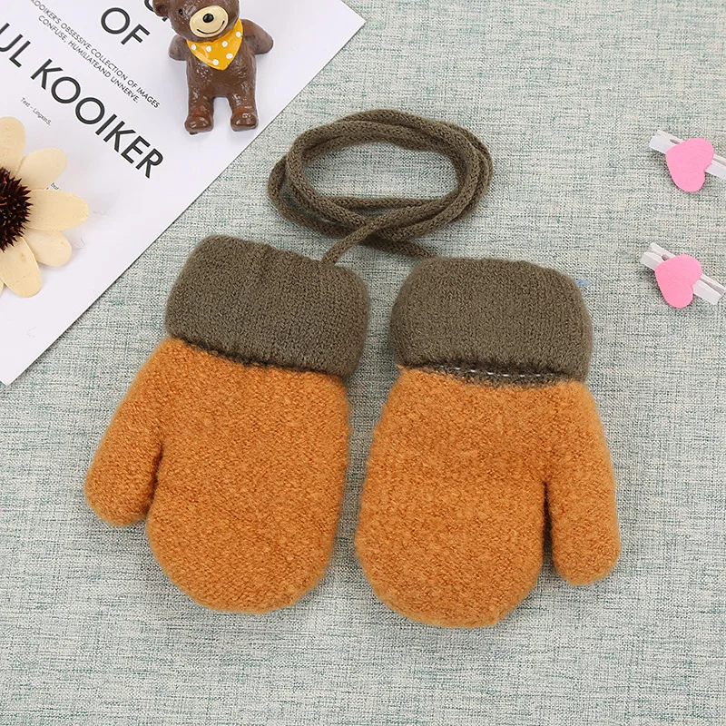 yellow BalleenShiny/Детские вязаные перчатки для мальчиков и девочек, однотонные плотные пушистые перчатки, теплые варежки для малышей, зимние аксессуары - Цвет: yellow