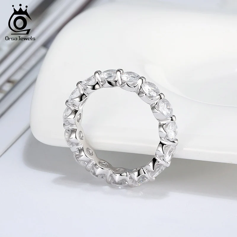 ORSA JEWELS, Настоящее серебро, мерцающее, классические кольца для женщин, Круглый, полный, высший сорт, кубический цирконий, изысканные, вечерние, кольцо SR189