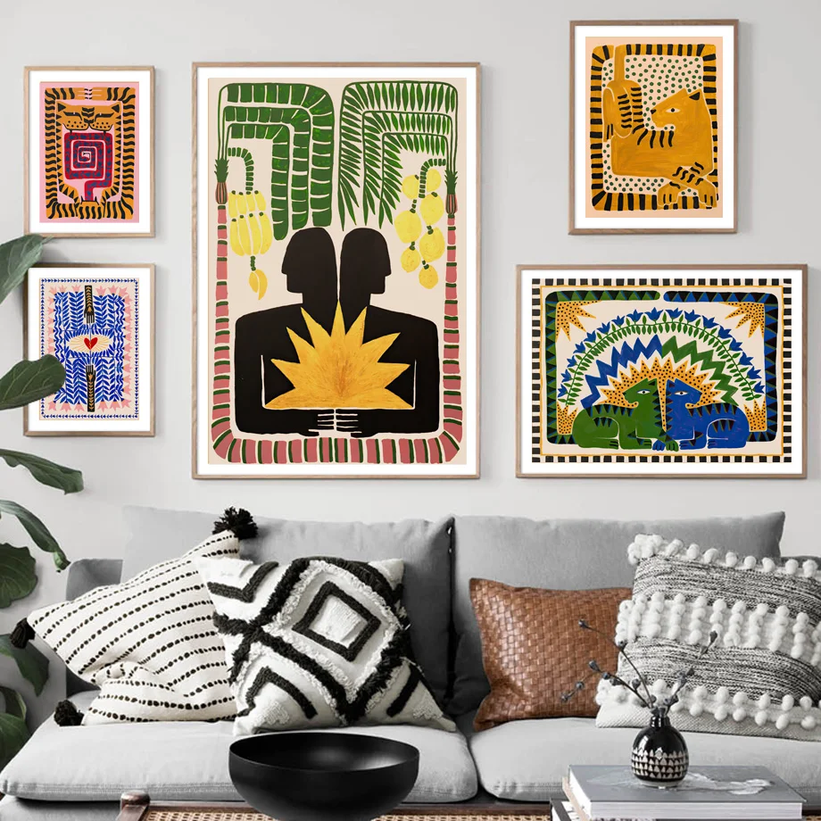 Ancient Egypt Colorful Abstract Nordic Poster Tiger Leopard Figure Wall Art Print Canvas Painting Decor Pictures For Living Room | Дом и сад