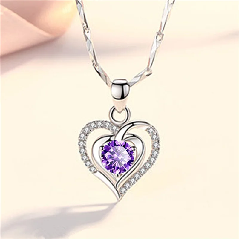 

2021 Women's Korean Version Full Diamond Love Heart Necklace Sweet Confession Pendant Zircon Heart Shape Clavicle Necklace