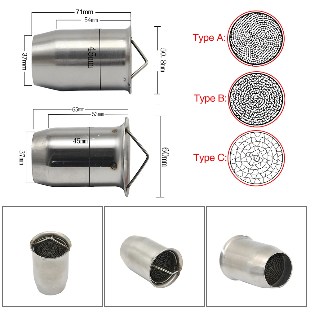 

Motorcycle 51mm 60mm Inlet Exhaust Muffler Adjustable DB Killer Silencer Noise Sound Eliminator Front Catalyst