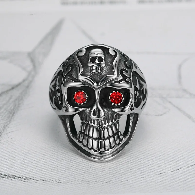 Кольцо Стразы с черепом мужское винтажное ювелирное изделие из нержавеющей