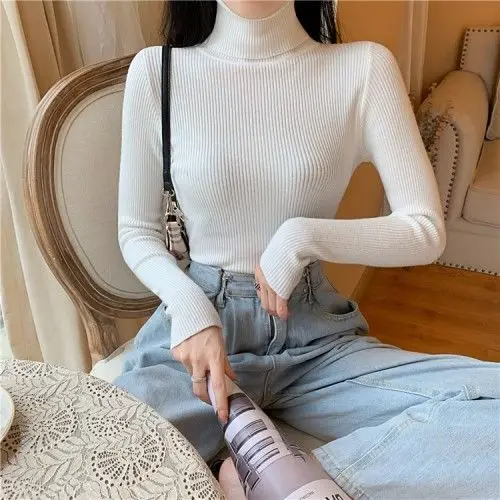 

Women's Sweaters Autumn Winter Turtleneck Long Sleeve Casual Knitted Jumper Fashion Slim Elasticity Pullover Sweater Female 2020