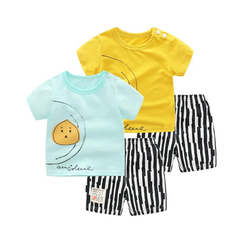 2Pcs/set Bun Printed Infant Baby Boy Girl Summer Clothes Suit Cotton Thin Children's Short-sleeved T-shirt+Shorts | Детская одежда