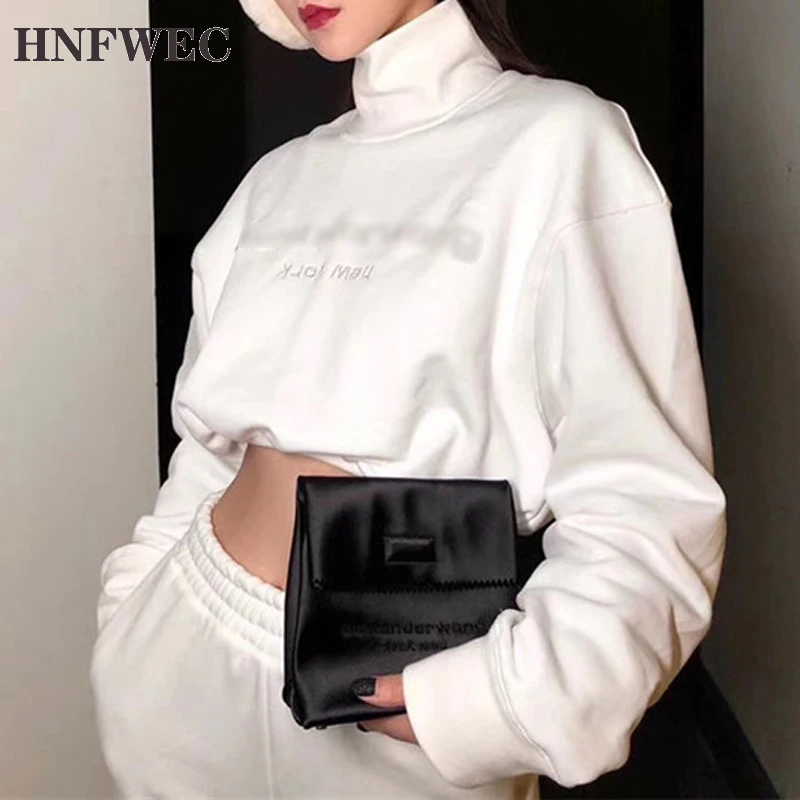 

Turtleneck Batwing Sleeve Crop Tops Women Hoodies Solid Color Pullovers Streetwear V541