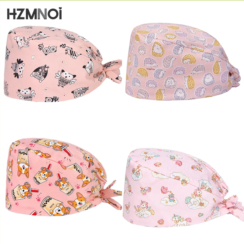 

Fine Cotton Cartoon Print Nurse Cap Surgical Cap Pet Hospital Surgeon Cap Dentist Cap Beauty Salon Chef Dust-proof Scrub Cap