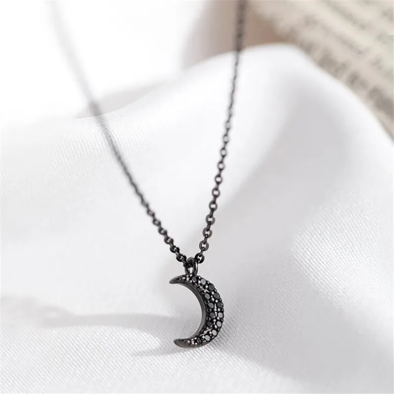 

New Arrival Black Moon Temperament 925 Sterling Silver Jewelry Creative Simple Crystal Clavicle Chain Pendant Necklaces H495