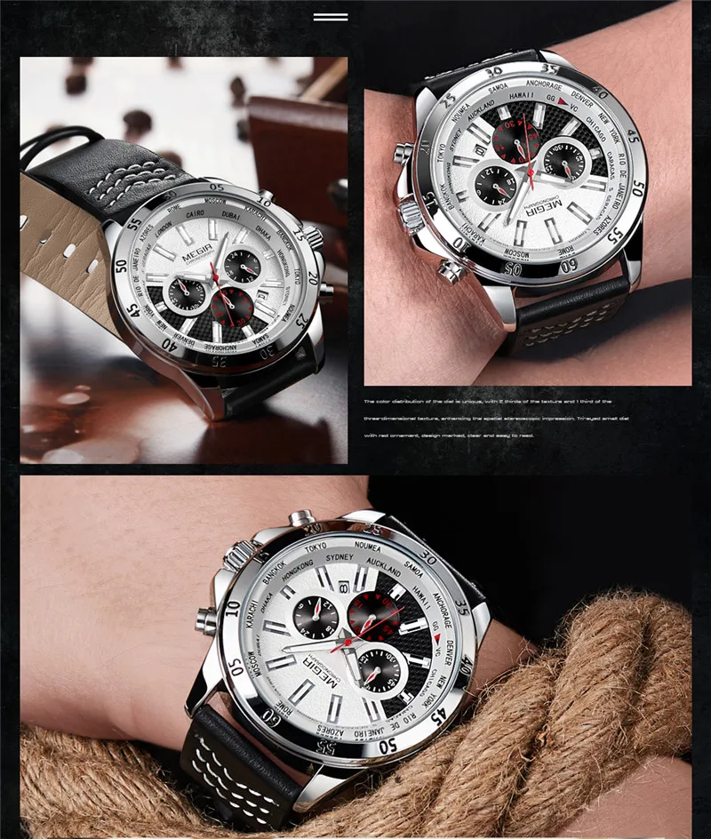 MEGIR мужские часы лучший бренд роскошные золотые наручные с хронографом датой