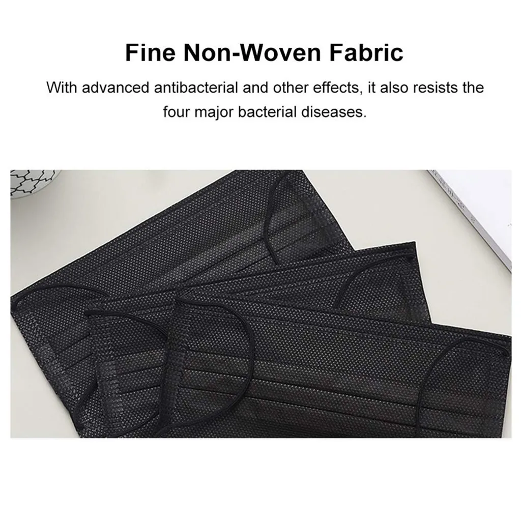 10/20/50/100/200/600 pcs Disposable Masks Non-woven Face 3 layer Ply Filter Anti Dust Breathable Adult Mouth Mask Black | Красота и
