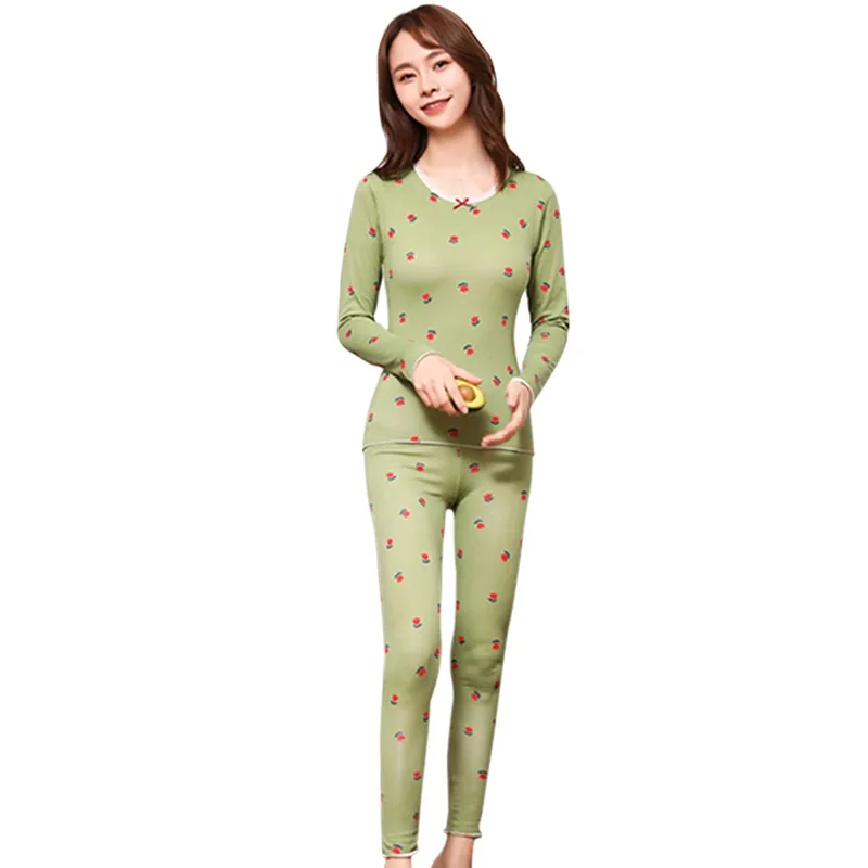 

Pajamas Suit Women's Warm Primer Set Korean Style Casual Sleepwear Cute Printing Long-Sleeved Home Wear Clothes
