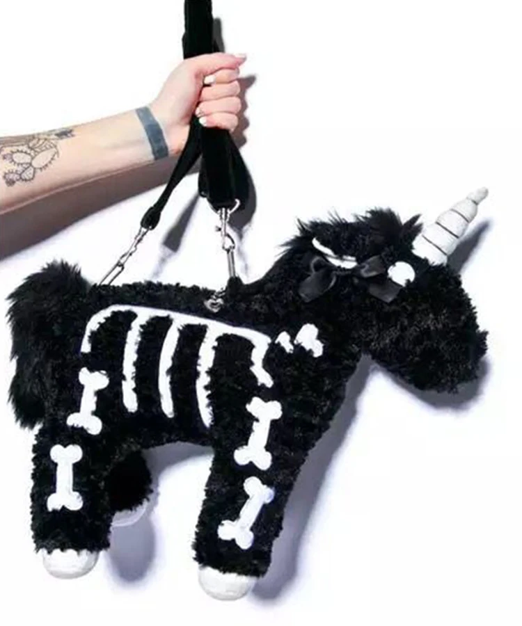 Мультяшная Лошадь Черная Готическая темная металлическая милая сумка для