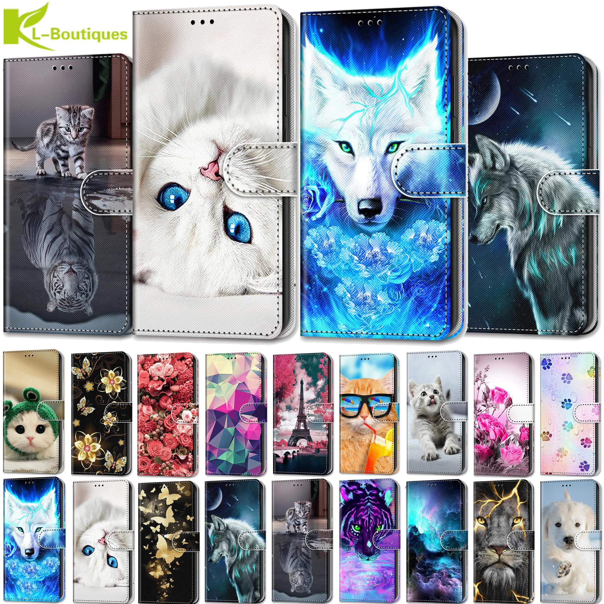 

S20 Ultra case etui leather wallet cover for Samsung Galaxy S20 Plus A01 21 51 71 A10 20 30 50 S A20E painted protect phone case