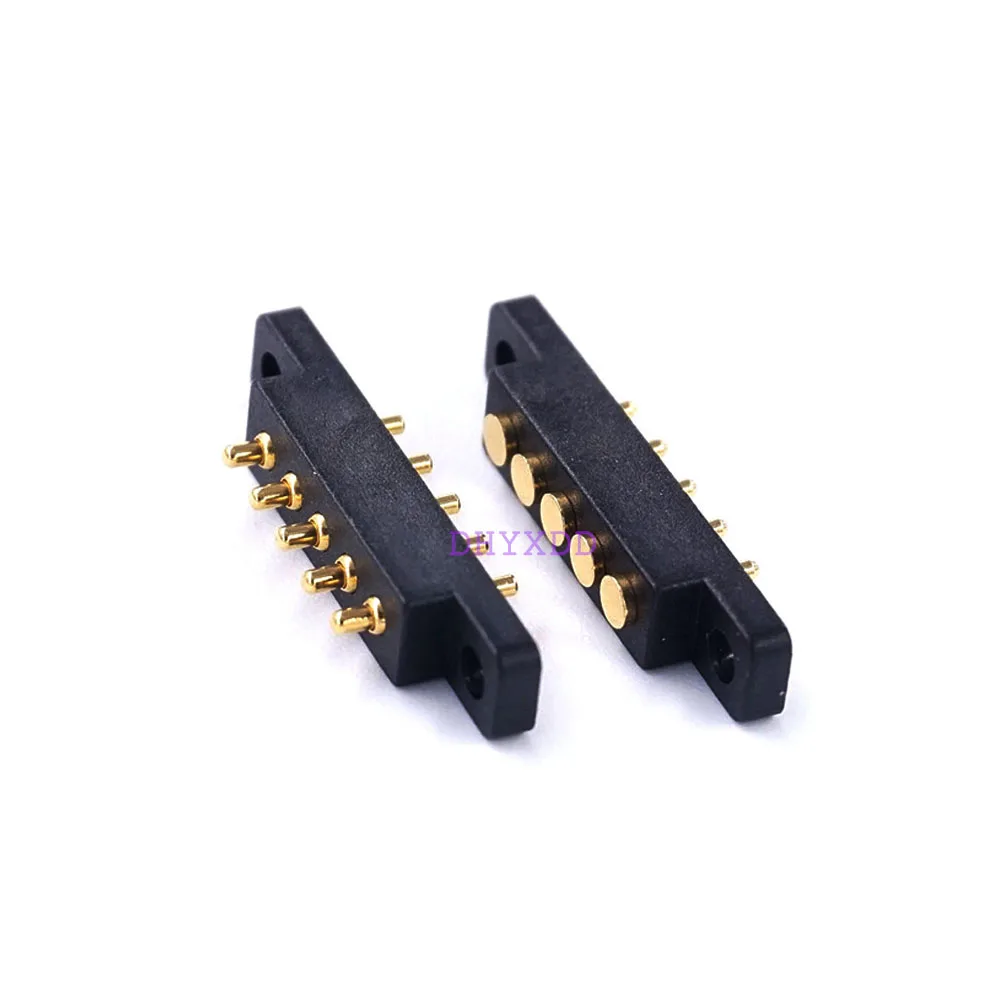 

1Pair Spring Loaded Connector Pogo Pin 5 Pin 2.54 mm Pitch Through Holes PCB Vertical With Flange Panel Mount Single Row Strip