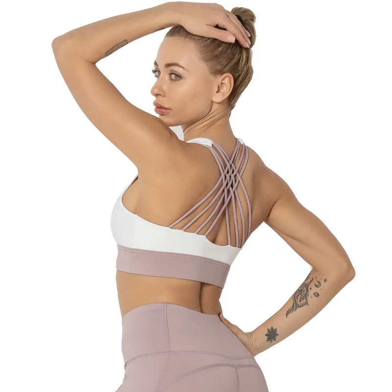 

Beautiful back shockproof gathered underwear European and American yoga wear sports bra outdoor fitness vest women