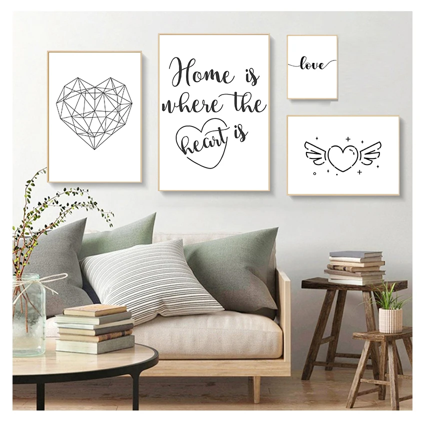 

White Wall Art Canvas Painting Nordic Posters And Prints Wall Pictures For Living Room Decor Geometric Heart Love Quotes Black