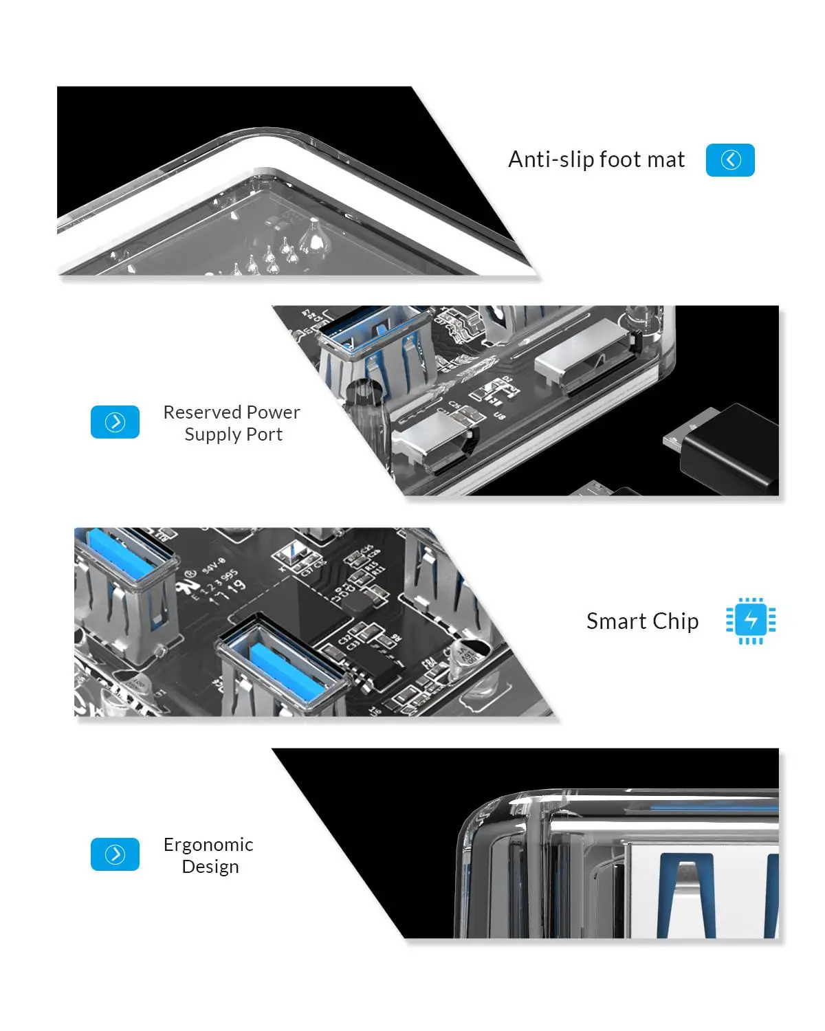 ORICO прозрачная серия usb хаб 4 порта USB 3 0 Настольный концентратор Высокоскоростной