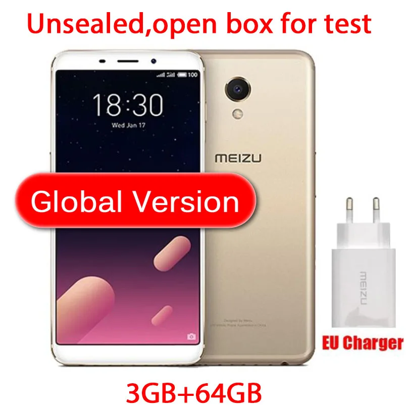 Meizu M6s mblu S6, 4G LTE Exynos 7872, шестиядерный процессор, 3 ГБ, 32 ГБ, 5,7 дюймов, полный экран, камера 16,0 Мп, отпечаток пальца, сотовый телефон - Цвет: Global 3G 64G Gold