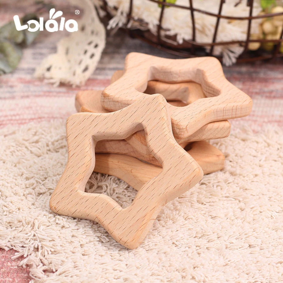 

10pcs Beech Wood Baby Teether Stars Food Grade Wooden Teether Charms For Teething Necklace Natural Wood Made DIY Toy