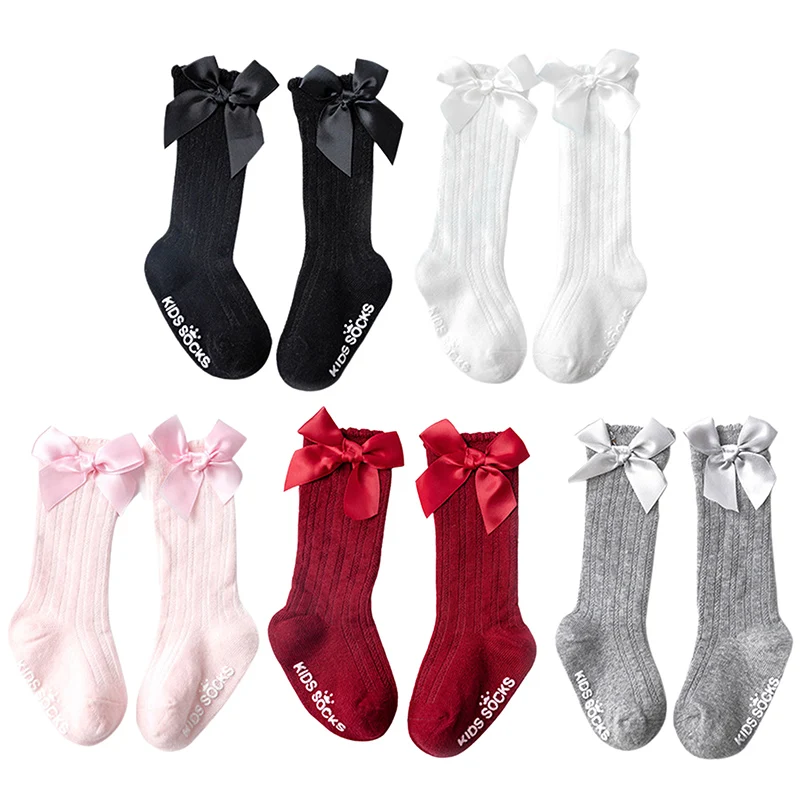 

Girl Socks Bow Summer Spring Newborn Baby Girls Kids For Christmas Winter Non-slip Terry Cotton Sokken Princess Knee 0-4Y