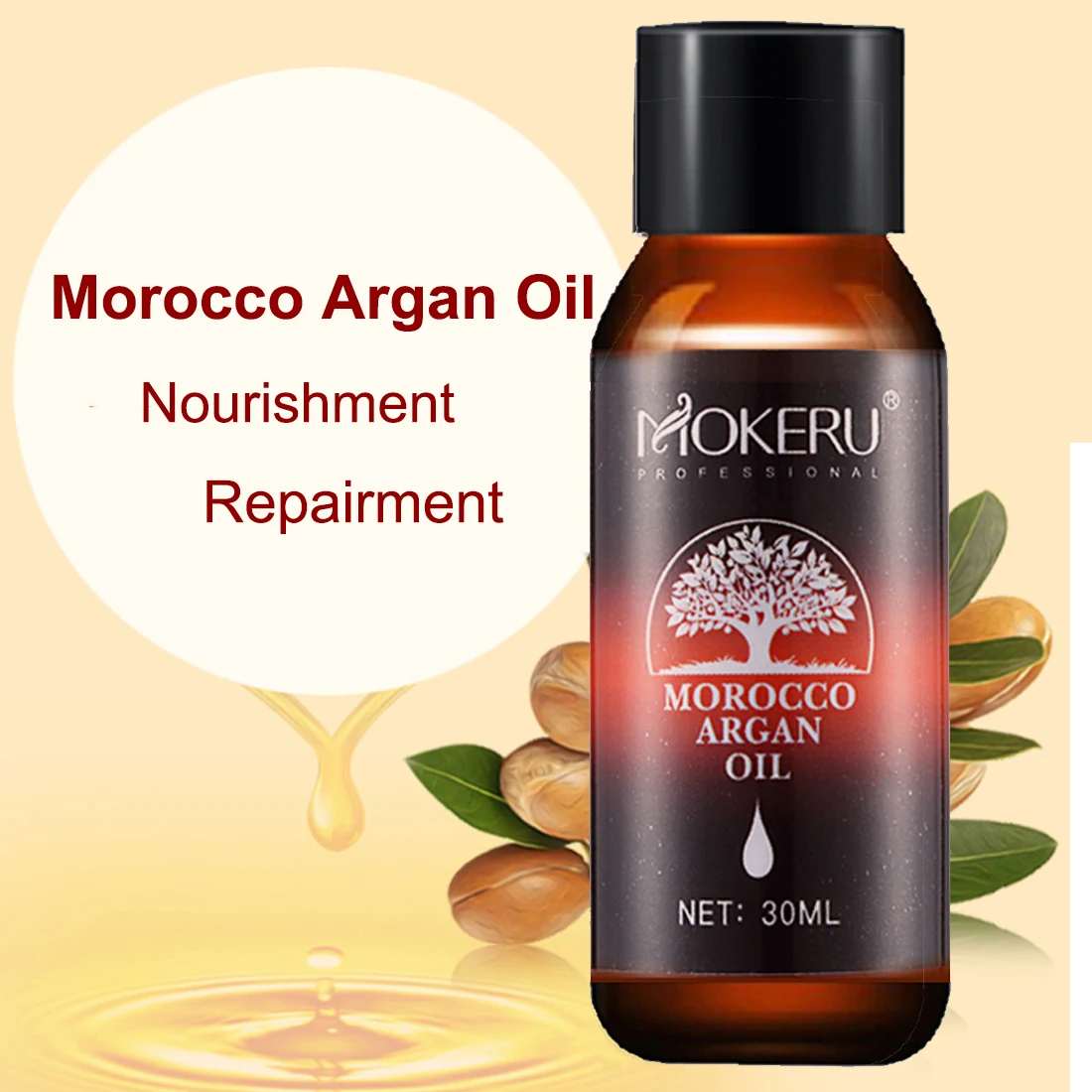 

Mokeru 30ml Repairing Damage Dry Hair Moisturizing Nourishing Pure Argan oil hair care essential oil for hair growth Treatment